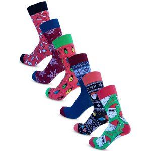 6 Pack Men's Christmas Crew Heigh Dress Socks X-Mas Party B1509 New NWB